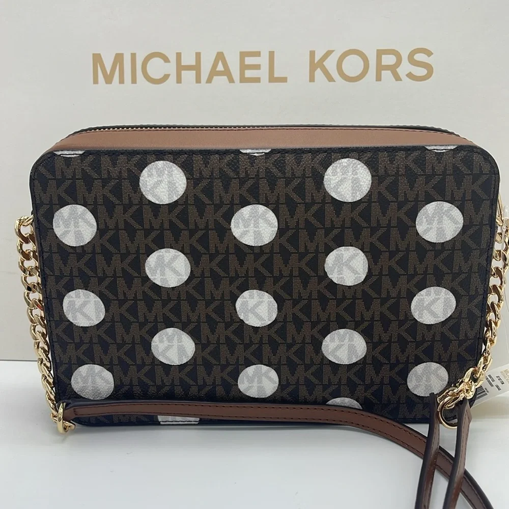 MICHAEL KORS Jet Set Large East West Zip Printed Logo Crossbody Bag Luggage  NWT